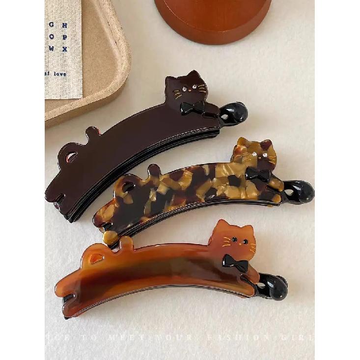 Korean-style Cat-shaped Acetate Hair Clip for Women, Back-of-the-head Vertical Clip, Ponytail Hairpin, High-end Look Banana Clip