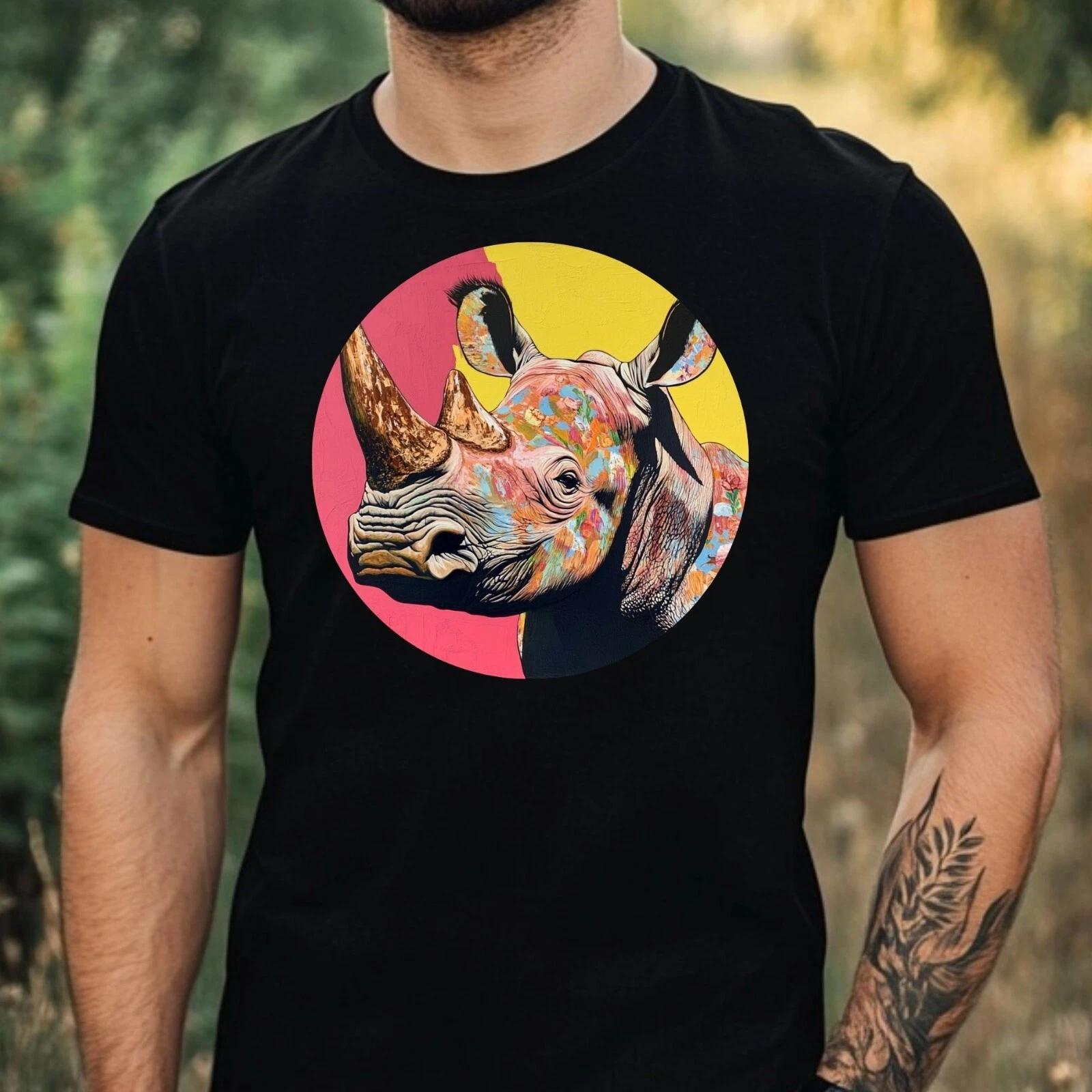 T-Shirt Herren Nashorn Portrait Motiv Baumwolle Größe XS bis 5XL XL