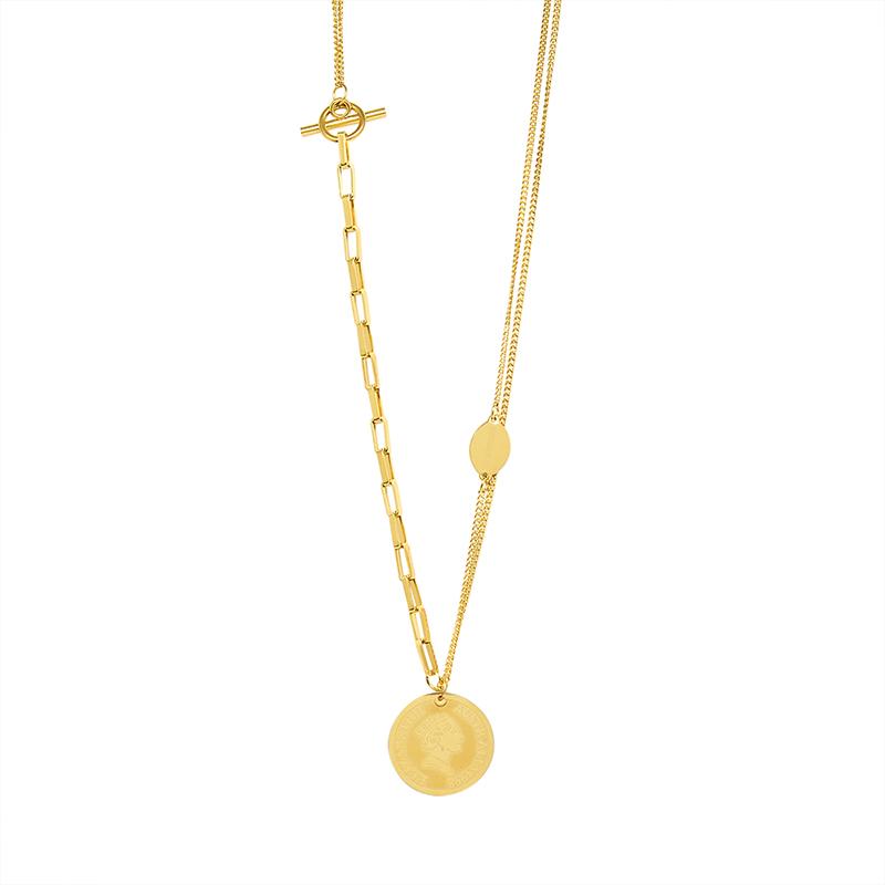 Fashionable Simple Cold Style Geometric Stainless Steel Plate Double Layer Stacked Link Chain Gold Plated OT Buckle Necklace TRENDY золотой