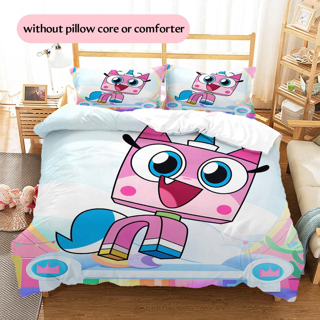 Unikitty! Pattern Bedding Quilt Set Home Decoration Gift (1 * duvet cover + 2 * pillowcase without core)