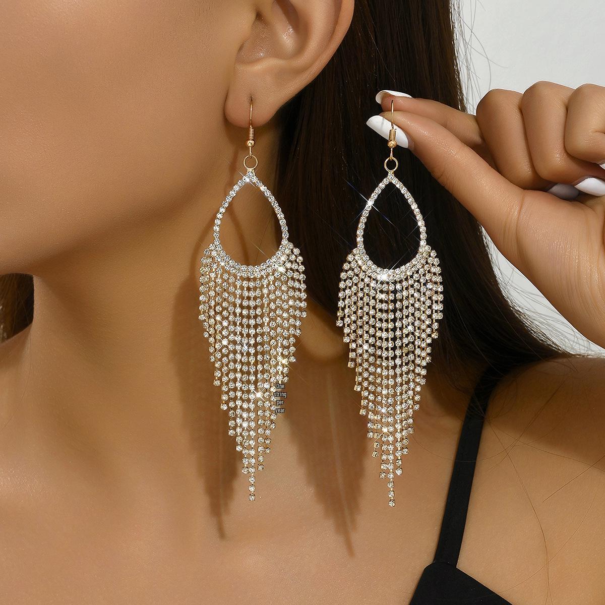

Luxury Rhinestone Tassel Chain Earrings for Women