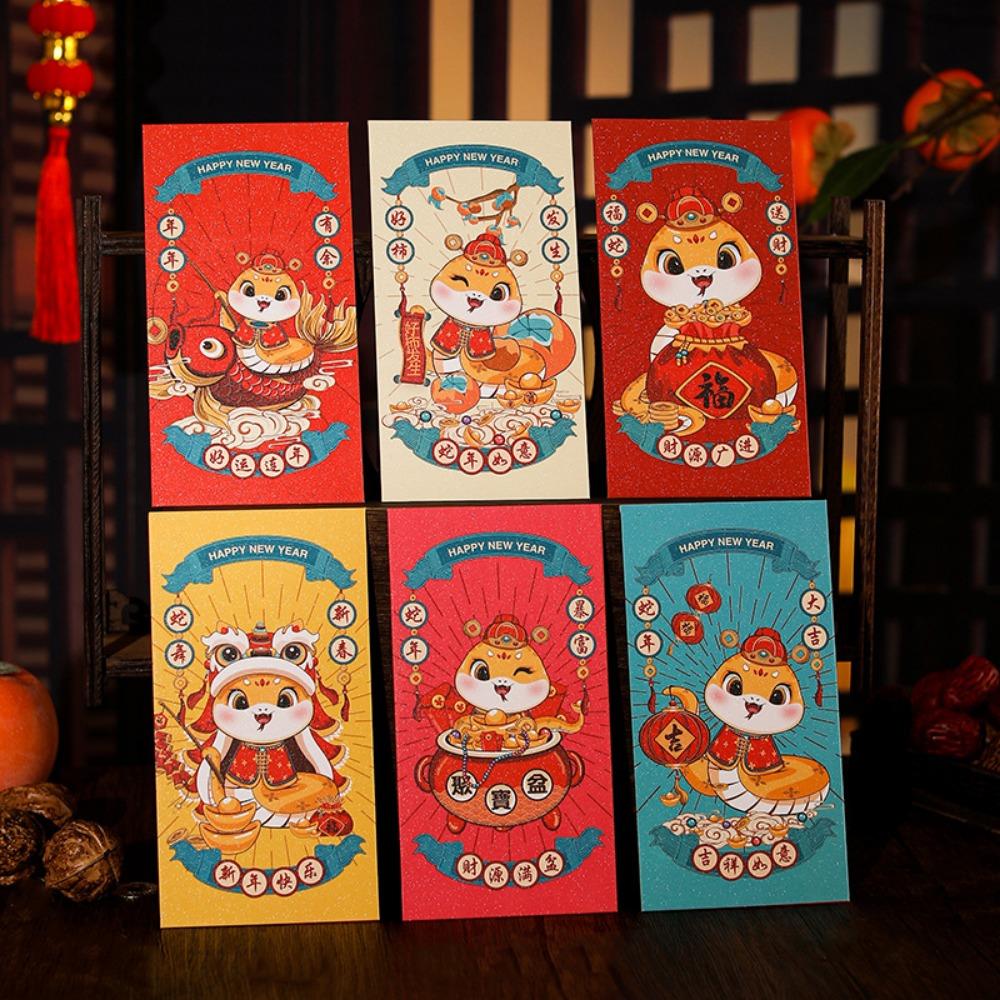 6pcs/set Chinese Style Red Envelope Traditional Blessing Pockets Lucky Money Bag Chinese New Year