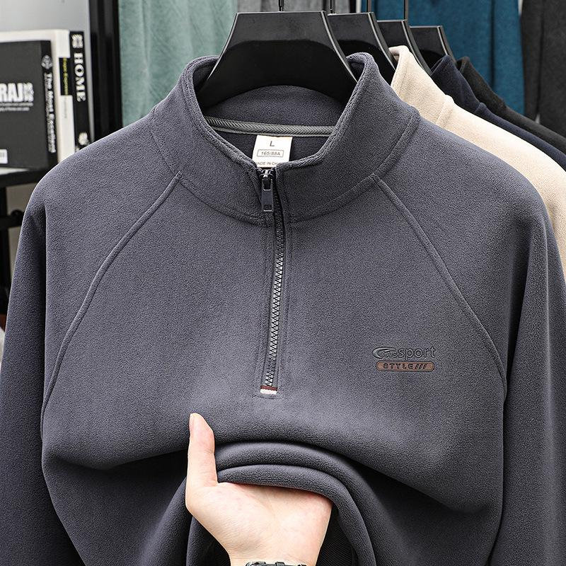 Men's Casual Winter Fleece Half-Zip Stand Collar Hoodie
