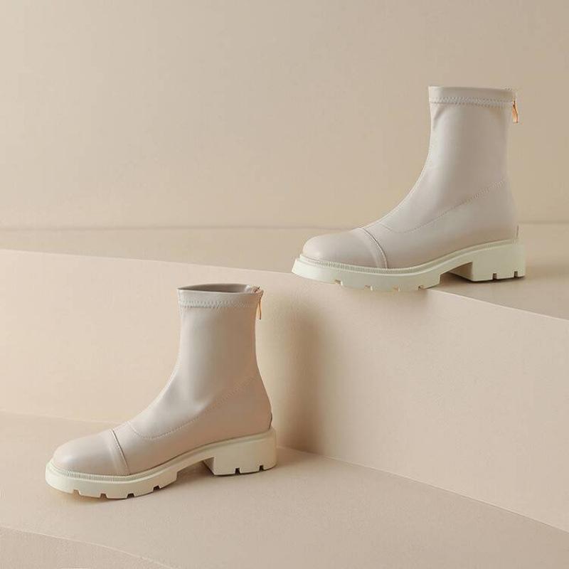 Autumn and Winter Round Head Women's Fashion Boots Medium Heel Large Size Back Zipper Women's Boots Square Heel Comfortable Platform Medium Boot