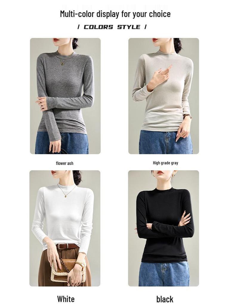 Damen Schwarzes Tencel Merino Wolle Slim Fit Langarm Baselayer Oberteil - Semi-High Neck, Herbst/Winter 2025 Kollektion.