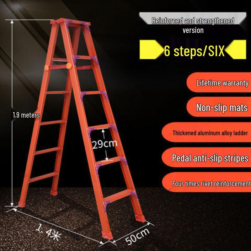 Double-Sided Aluminum Alloy Folding Step Ladder - Ladder Free Shipping, Widened & Thickened for Household or Attic Use