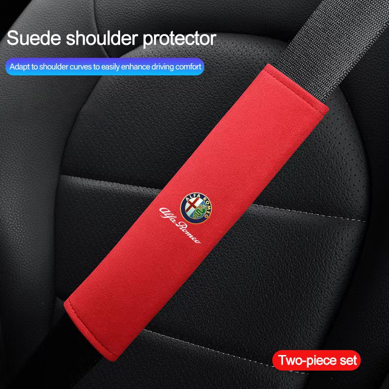 2026 Hot Sticker Suede Car Seat Belt Shoulder Cover Protection SeatBelt Pad Auto Interior For Alfa Romeo 4C 159 166 Giulia Giuli