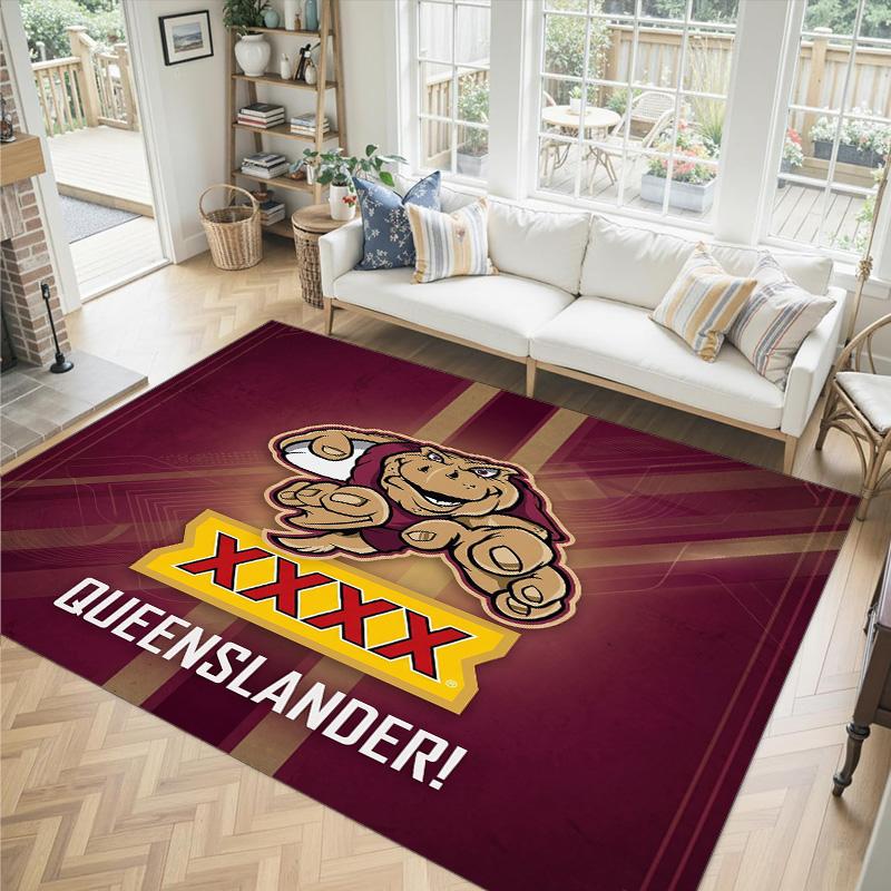 Queensland Maroons Design Crystal Velvet Carpet Cozy Non?Slip Printed Rug For Bedroom Living Room Entrance