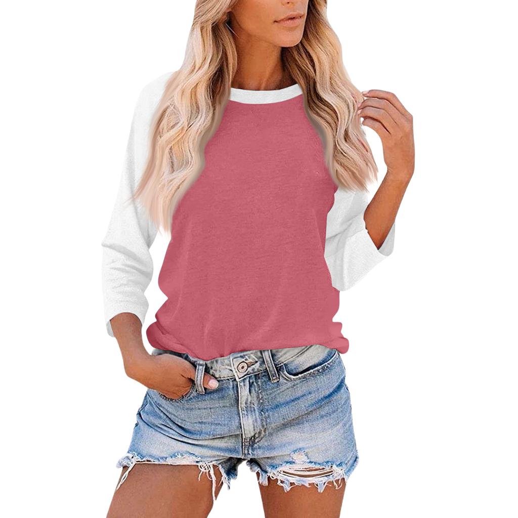 Damen Casual Fashion Loose Color Matching Dreiviertelärmel Stitching T-Shirt Top