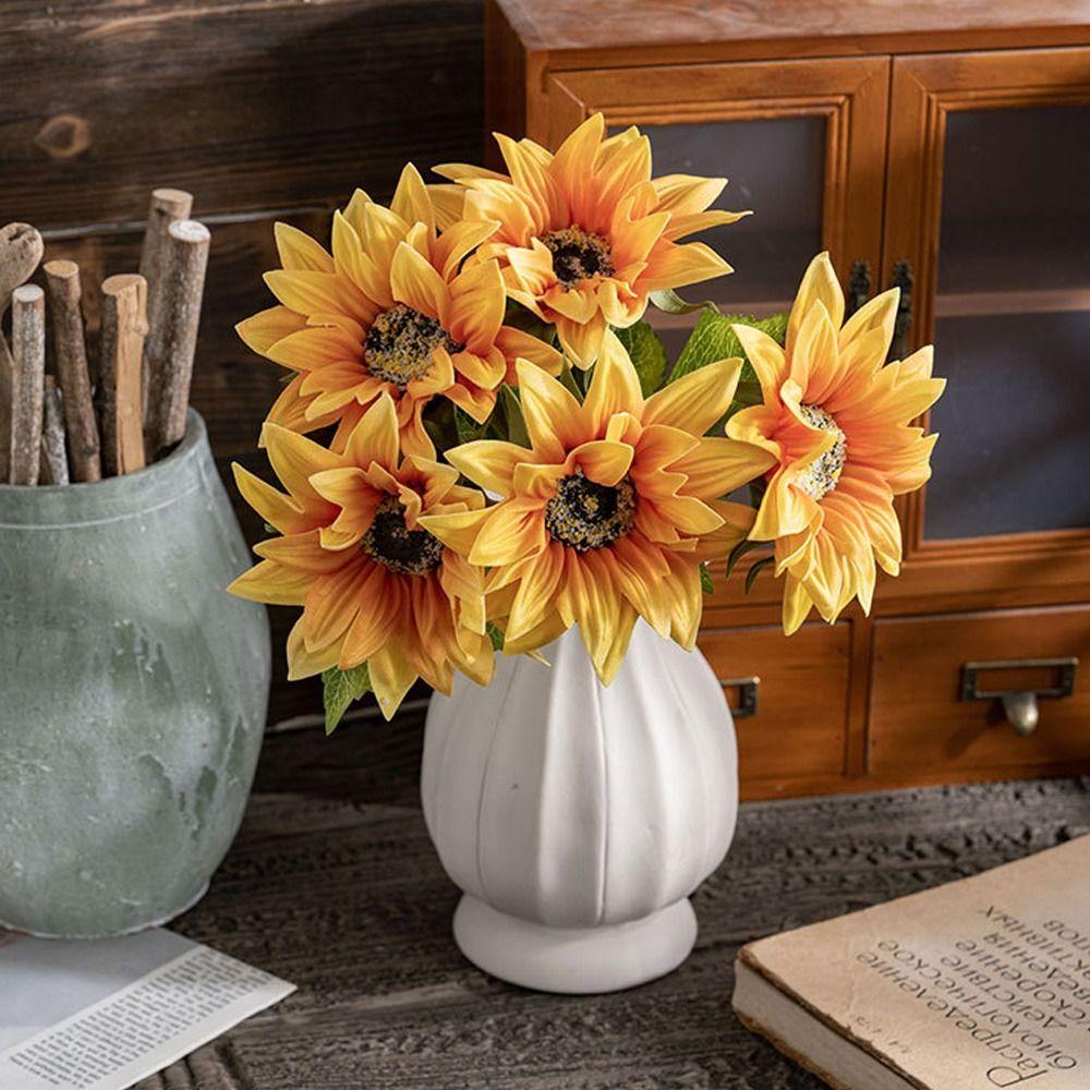 Elegant Artificial Sunflower Bouquet Plastic Simulated Sunflower  Home Hotel Table Decor