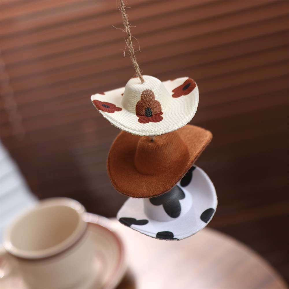 Cute Car Pendant Mini Cap Cowboy Hat Car Decoration Creative Rearview Mirror Pendant  Auto Interior