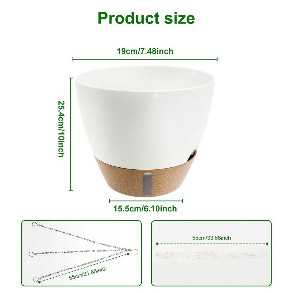 2Pcs Self Watering Plant Pots Plastic Automatic Watering Hanging Flower Pots with Drainage Hole for Indoor Outdoor Decoration
