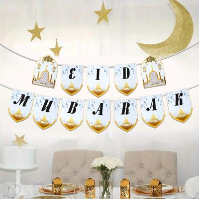 EID Mubarak Papierowy Baner Girlanda na Islamską Muzułmańską Imprezę Dekoracja Domu 2025 Ramadan Kareem Wiszące Ozdoby Flaga Prezent