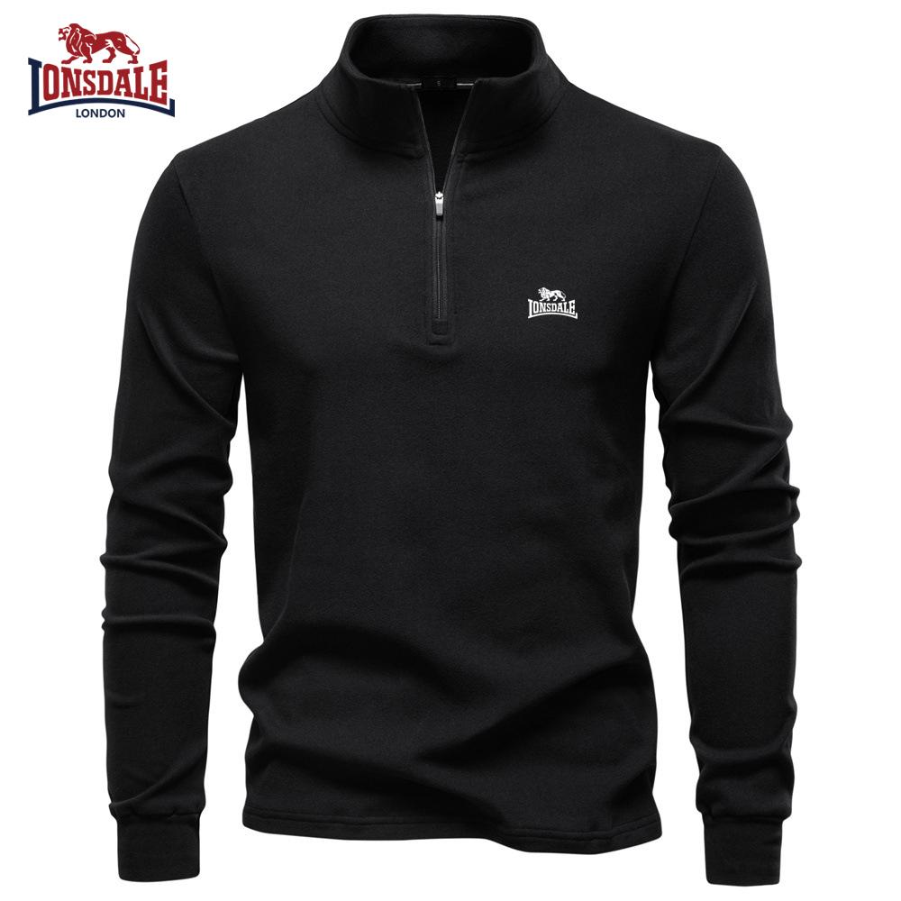 Lonsdale 2025 Herfst/Winter Geborduurd Nieuw Groot Heren Stand-up Kraag Halve Rits Lange Mouwen Duitse Fluweel Warm Basis Trui XL