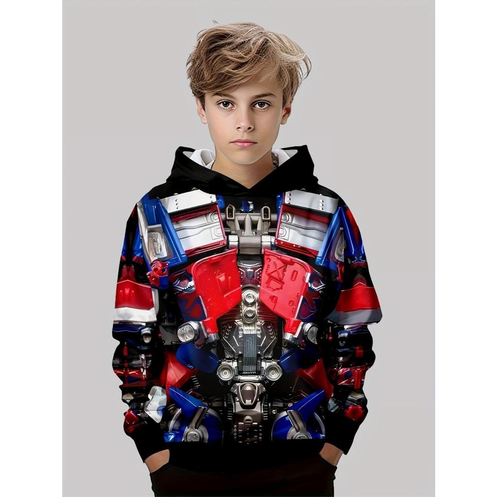 Boys' 3D printed casual pullover sweatshirt, boys' outdoor casual hoodie top hooded sweatshirt