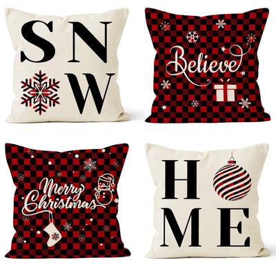 Checkered Christmas Pattern Throw Pillow Cover With Short Plush Print Living Room Sofa Decoration Cushion Cover Pillow Covers