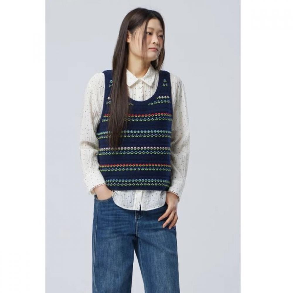 Benetton Women Flower Line Crochet Knit Vest Bakv02611 NY (navy)/OS