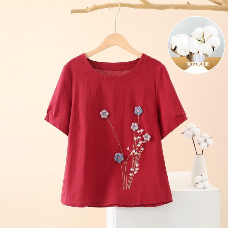 Yuzhaolin Women's Pure Cotton Short Sleeve Summer Blouse