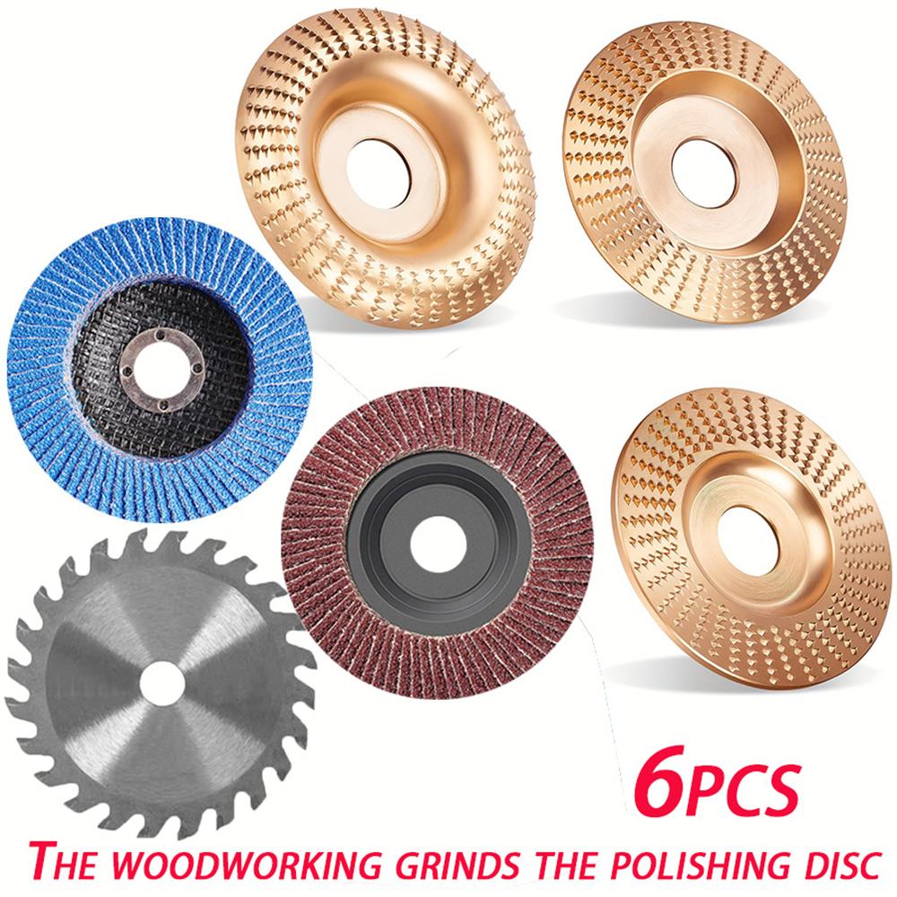 6 Pieces/set, 4 Inch 100mm Wood Saw Blade and Grinding Disc, Woodworking Set for Cutting and Polishing, One Set for All Purpose