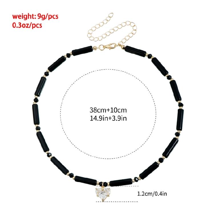 Delicate Heart Pendant Glass Bead Zircon Clavicle Necklace Adjustable Fashion Jewelry Gift for Her