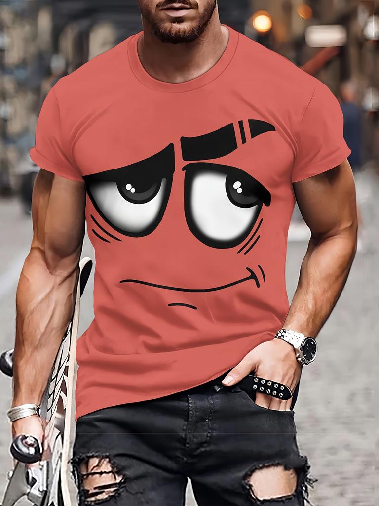Stilvolles Herren 3D-Druck Grafik Rundhals T-Shirt Atmungsaktives Freizeit-T-Shirt