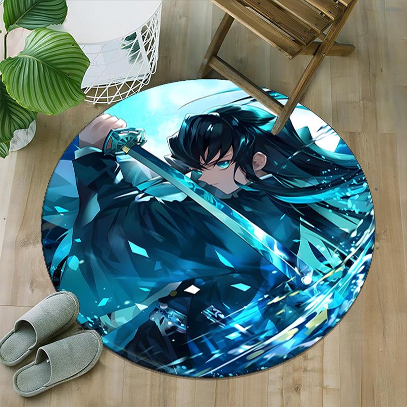 1pc Demon Slayer5 Print Round Carpet Chair Round Carpet Suitable for Bedroom Living Room Home Decorative Carpet