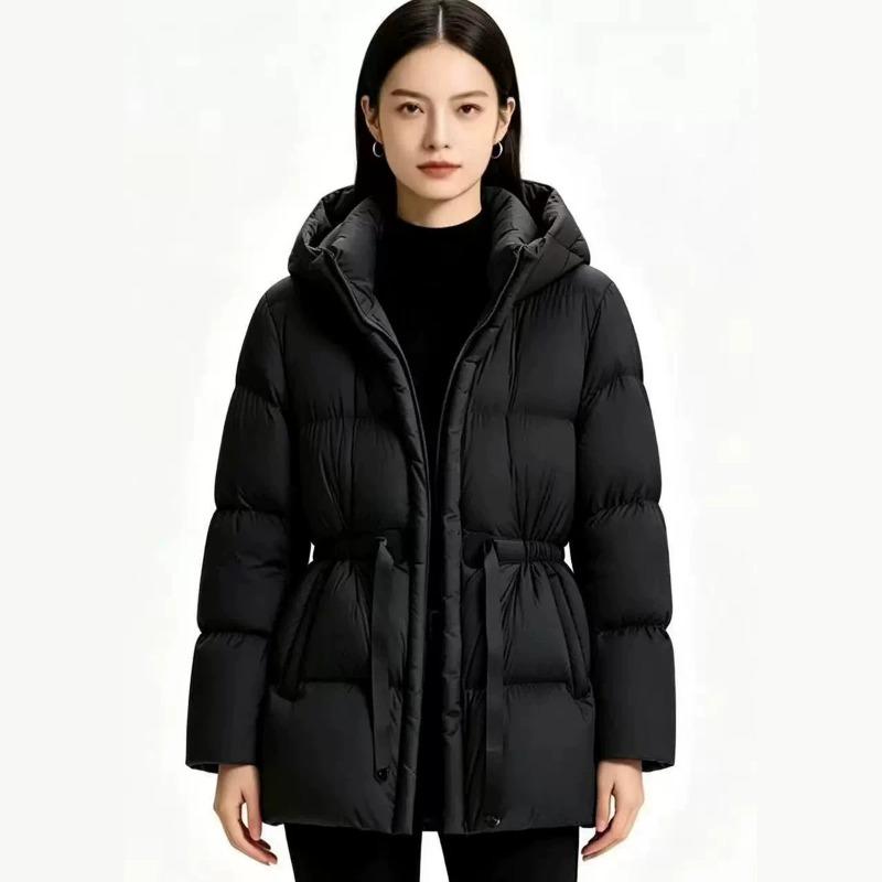 Autumn and winter new waist hooded down jacket women's short fashion and thin temperament white duck down warm jacket tide