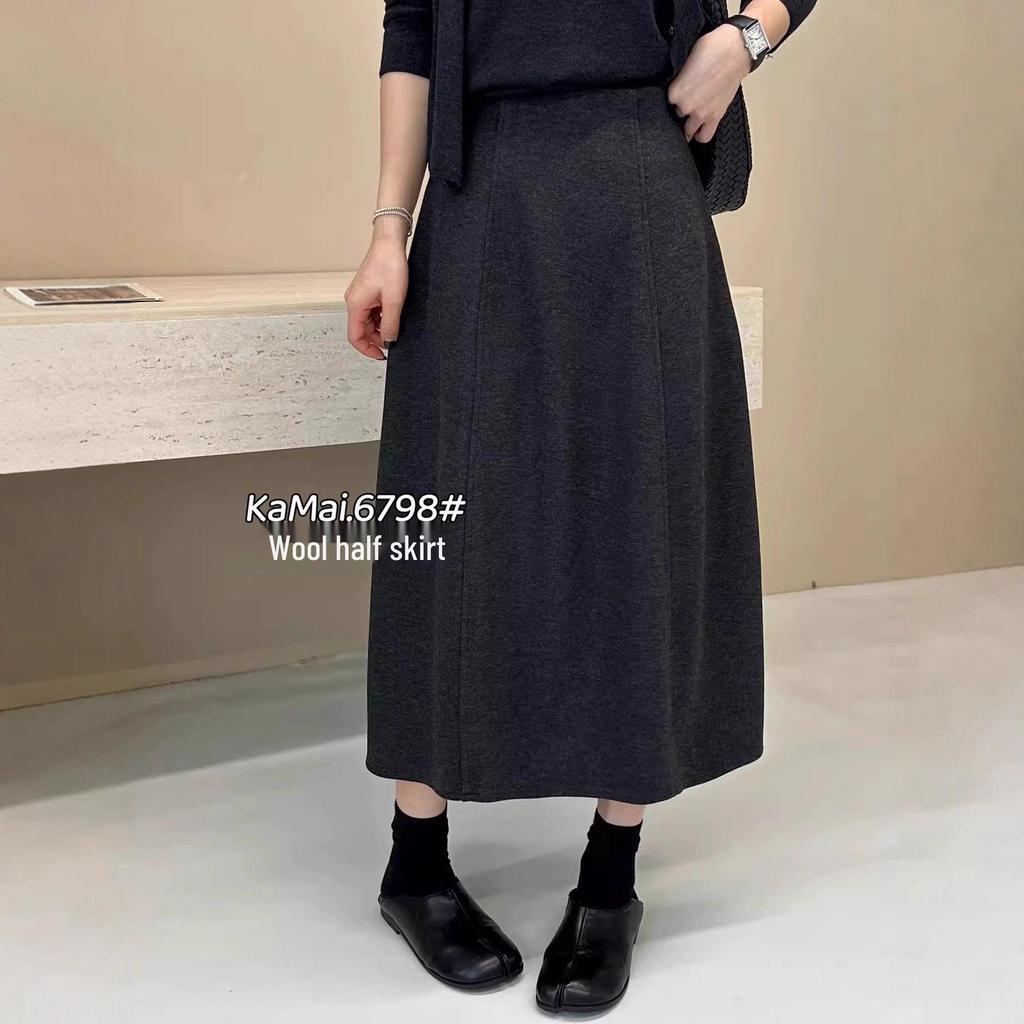 2025 Grey Wool A-Line High Waist Skirt - Autumn/Winter Collection