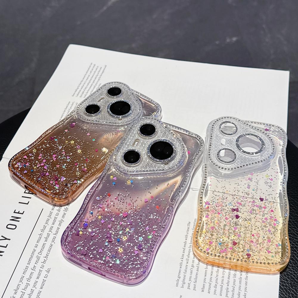 KEYSION Gradient Transparent Glitter Jewelle Phone Case for Huawei Pura 70 80 Pro 70 Ultra Lens Protector Shockproof Back Cover