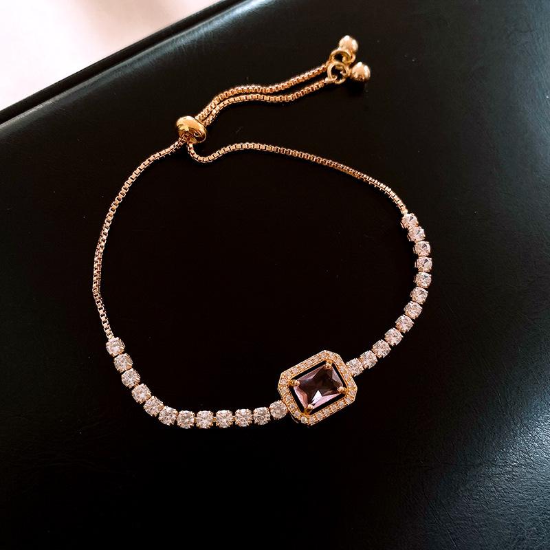 Farbenfrohes Zirkon Verstellbares Quadratisches Armband - Hochwertiger Modischer Damenschmuck mit Nischendesign