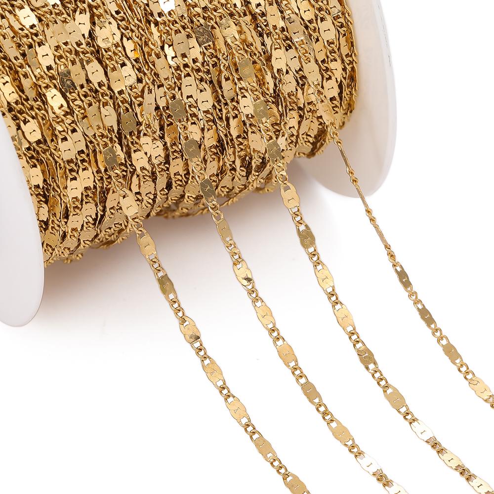 1m Stainless Steel Welding Chain Golden/Steel Flat Round Ring Chain for DIY Jewelry Bracelet Necklace Choker Making Accessories