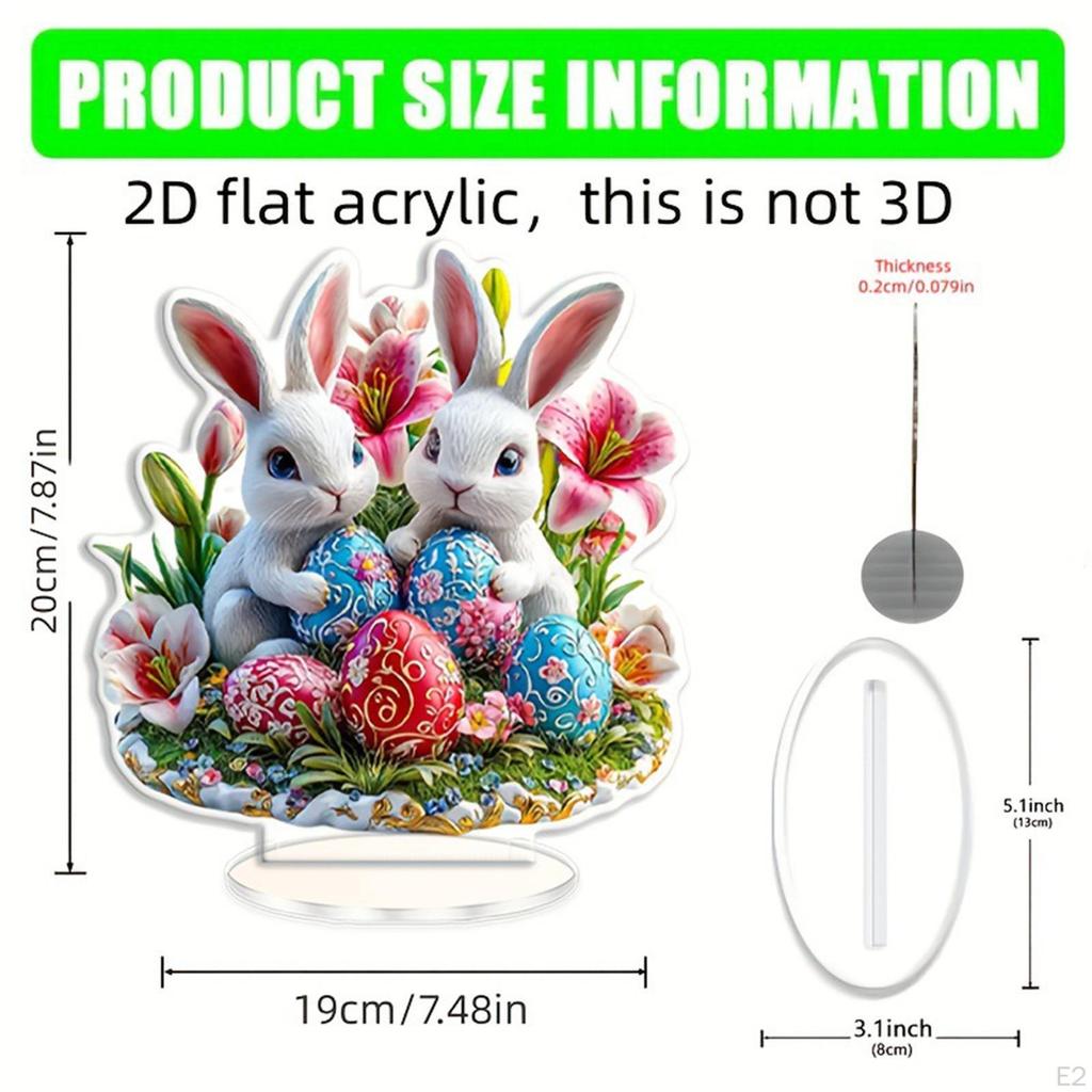 2D Easter Bunny Decor Desktop Ornament Art Craft with Holder Creative Acrylic Spring Eggs
