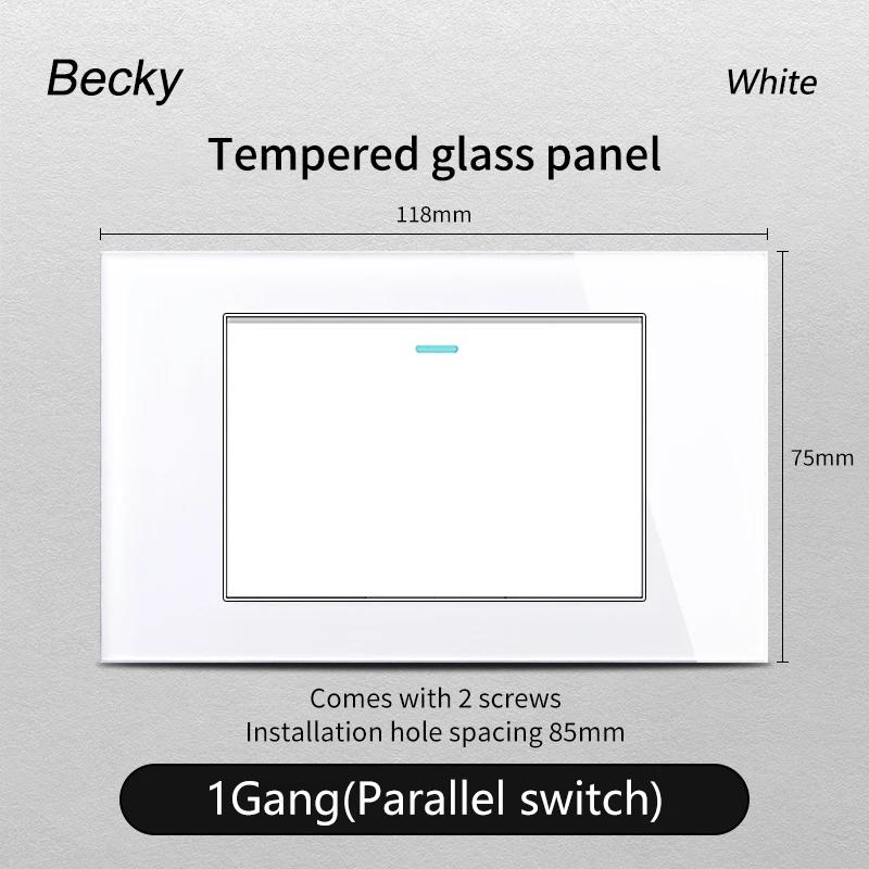 

White Italy Standard 3 Hole Glass Panel Switch USB Type-C Socket Chile Wall Switch Socket Net TV Tel Sat Switch Socket 118x75mm