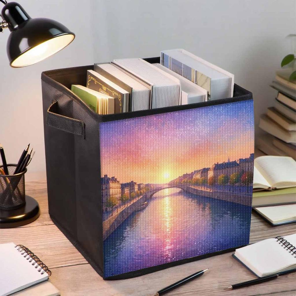 Wunderschöner Fluss 5D Diamantmalerei Aufbewahrungskorb Vollrunde Bohrmaschine Mosaik Diamantstickerei Kreuzstich-Kits Heimdekor Heimdekor