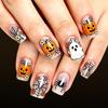 Spider-Web Ghost Pumpkin Glitter Press On Nails 24 Pieces Resin Square Shape Halloween Party Wearable Nail Set for Women Teens