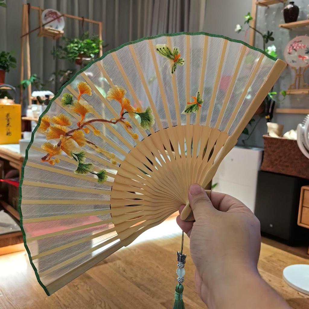 Alter Changmen Suzhou Doppelseitige Stickerei Faltfächer: Antiker Cheongsam-Stil für Damen