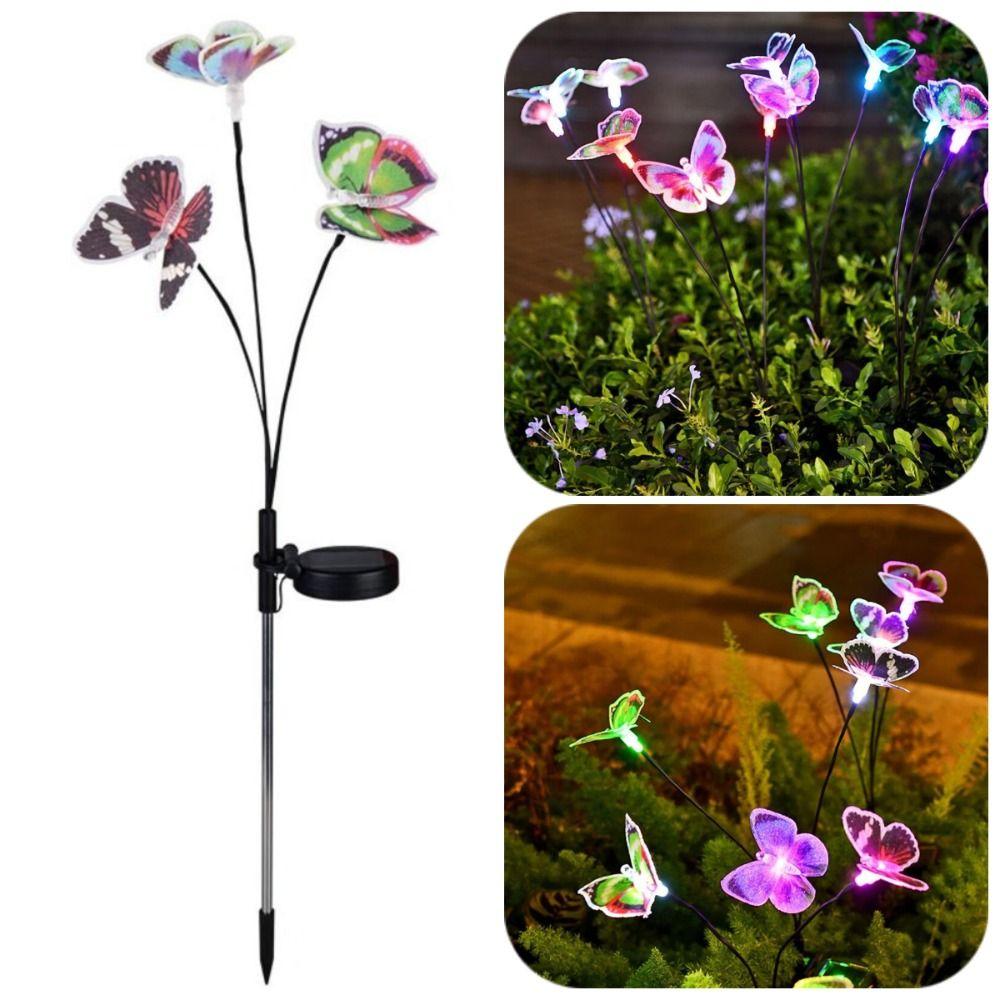 3 Heads Butterfly Stake Lights RGB Garden Floor Lamp Swaying Butterfly Lights Wedding Courtyard