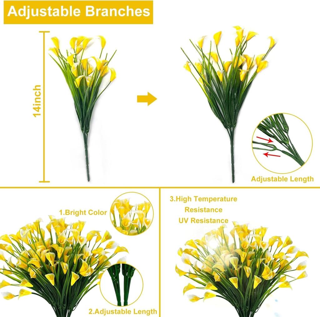 1 Bundles Calla Lily Artificial Flowers for Outdoors Fake Plants Faux Plastic Fake Flower for Indoor Planter Home Cemetery Decor