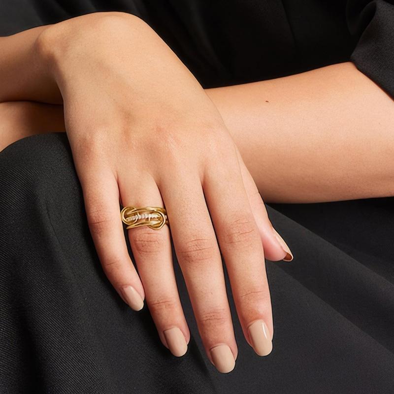 Stainless Steel Gold-Plated Zircon Three-Layer Stacked Round Ring For Women Non Tarnish Interlocked Rings Set Trend Jewelry Gift