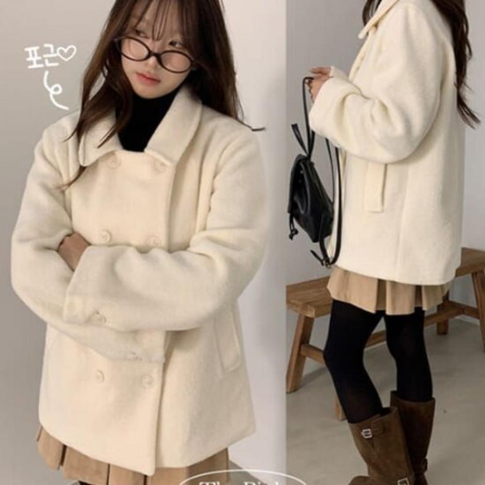 The Pink Women S Selmu looSe Fit Double Button Collar Half Coat