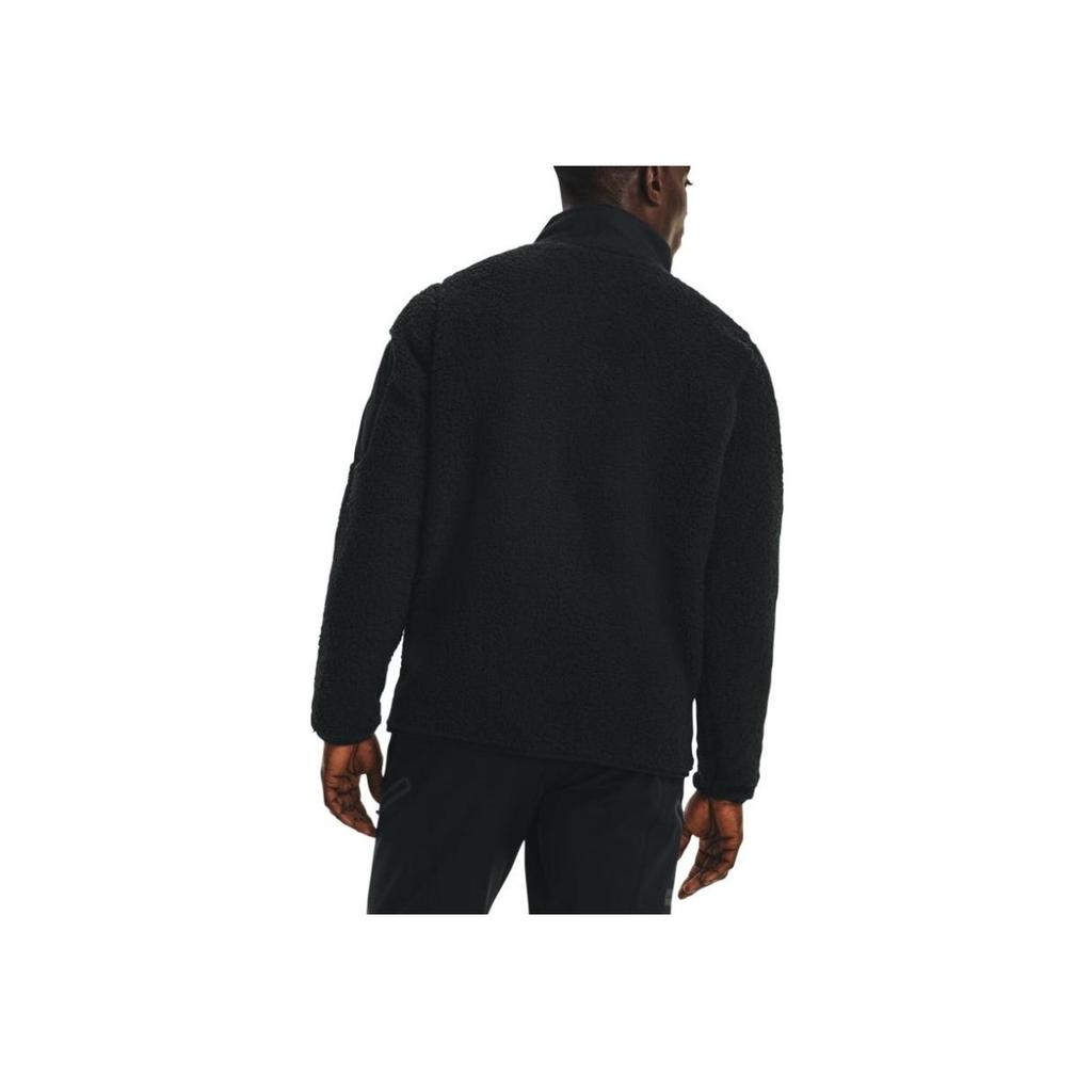 Under Armour Solid Color Logo Pattern Label Splicing Zipper Fleece Stand Collar Pullover Long Sleeve Sweatshirt Men sweatshirt Black 1373847-001
