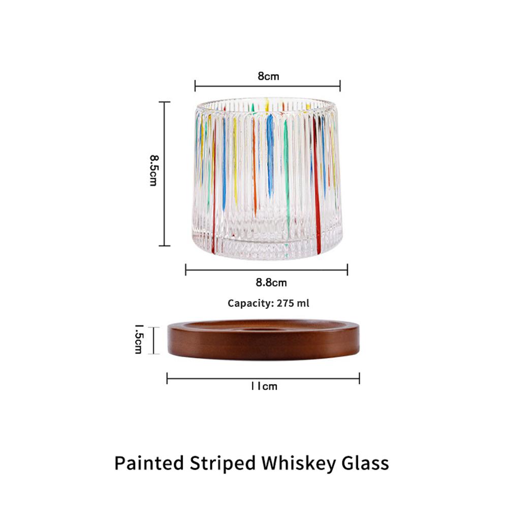 275ml Rotating Whisky Glass Beer Scotch Bourbon Crystal Tumbler with Coaster Color Crystal Glass Cup Thick Glass Gift Hand Paint