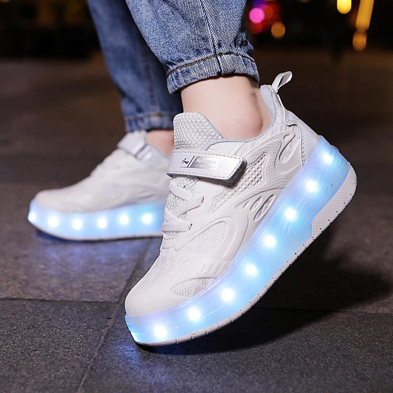 Boys Lights Sports Shoes Rubbing Shoes Charging /Disassembling Tow Wheels Slide Shoes LED Kids Glowing Sneakers