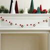 Christmas Pom Pom Garland with Green Wreath Ornaments, Red & White Felt Ball String, Festive Hanging Decor for Xmas Tree & Home