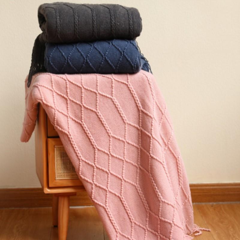 Oversized Tassel Knitted Throw Blankets Chunky Vintage Luxury Nordic Gift Blankets Bedspread Travel Cover Manta Para Sofá Green