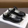 Girls Black Performance Shoes Glossy Kids Leather Shoes Pu Simple Bow 2025 Brand New Children Flat Shoes Round Toes Versatile