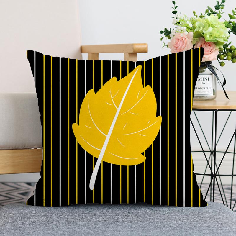 Nordic Modern Yellow Plush Throw Pillow Cover - Single-Sided Print Home Decor Cushion.