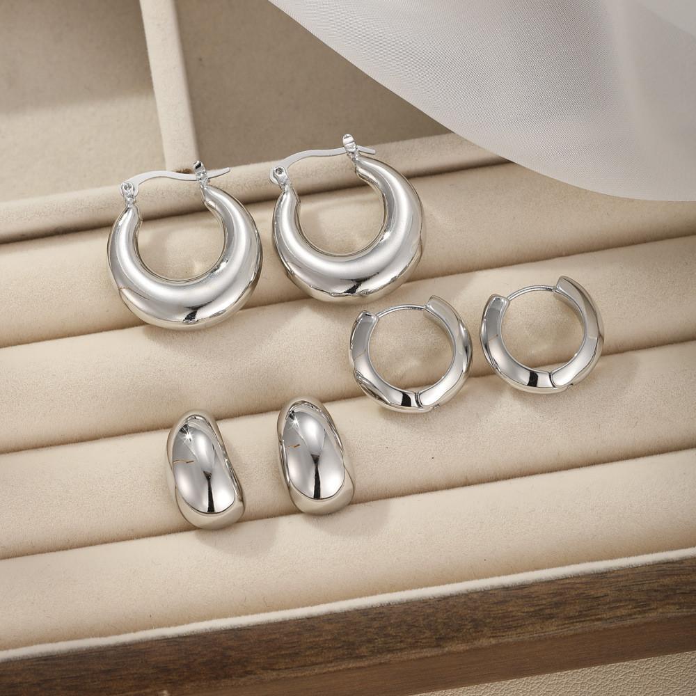 Стильный набор серьг-колец из нержавеющей стали, золотое и серебряное покрытие, форма U и капля воды серебряный