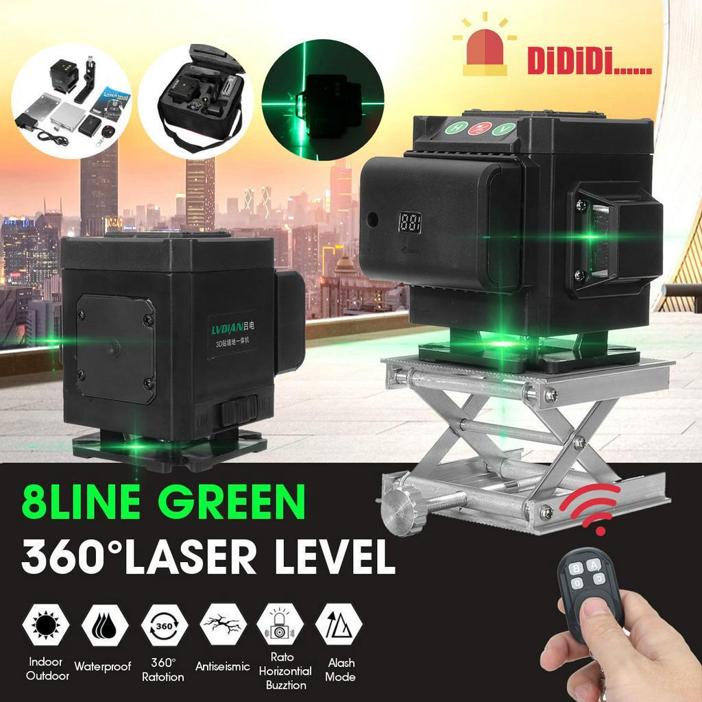 16 Lines 4D Green Cross Light Laser Level Auto Self Leveling 360° Rotary Measure Remote Control