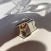 Fashion Letter Good Luck Letter Square Crystal Stainless Steel Opening Couple Rings for Women Men Luxury Charm Finger Jewelry